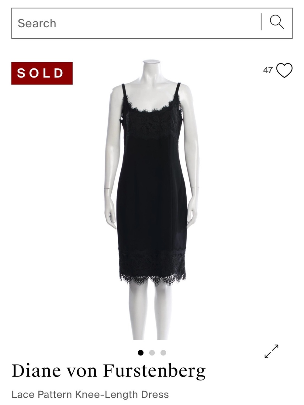 Diane von Furstenberg Black Lace-Trim Slip Midi Dress